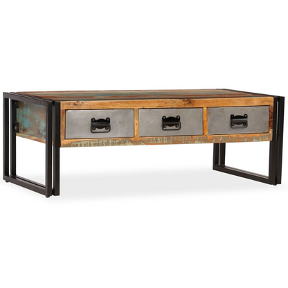 vidaXL Coffee Table with 3 Drawers | Solid Reclaimed Wood | 100x50x35 cm - Vintage Charm for Your Living Room - BEYRUN