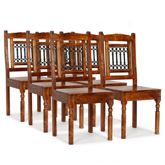 vidaXL Set of 6 Classic Solid Wood Dining Chairs with Elegant Cast-Iron Details - BEYRUN