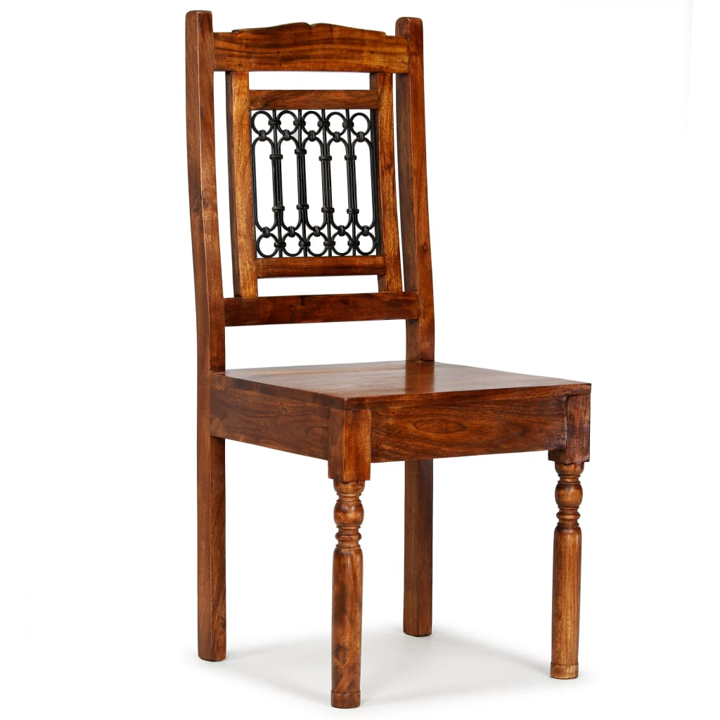 vidaXL Set of 6 Classic Solid Wood Dining Chairs with Elegant Cast-Iron Details - BEYRUN