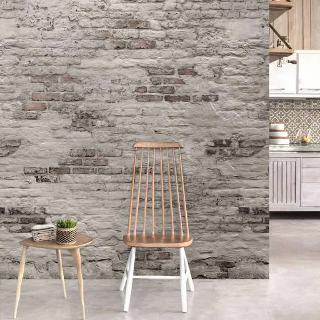 DUTCH WALLCOVERINGS Rustic Grey Old Brick Wall Photo Mural - Durable Nonwoven Fabric, Easy Application, 159x280 cm - BEYRUN