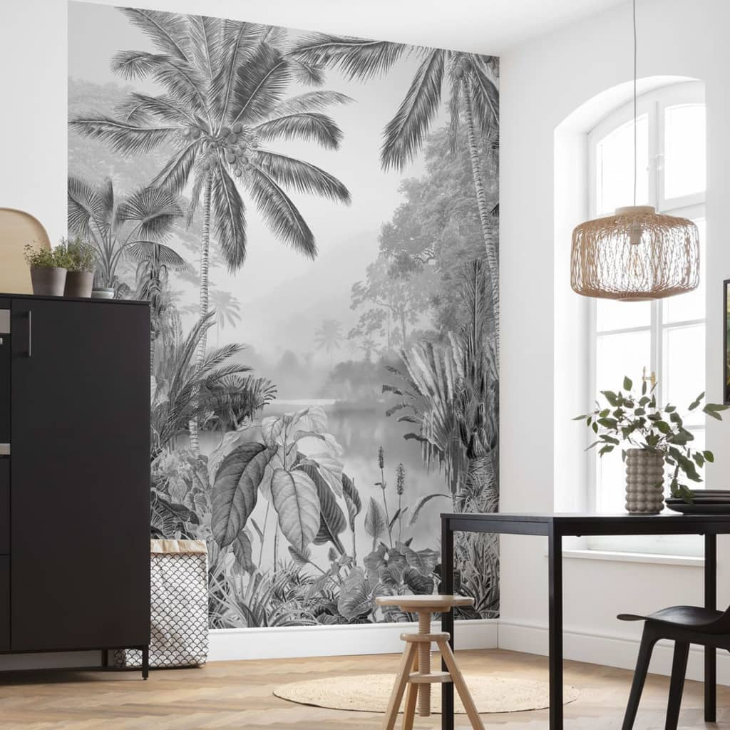 Komar Photo Mural Lac Tropical Black & White 200x270 cm – Elegant Non-Woven Wall Art, Easy to Apply & Remove - BEYRUN