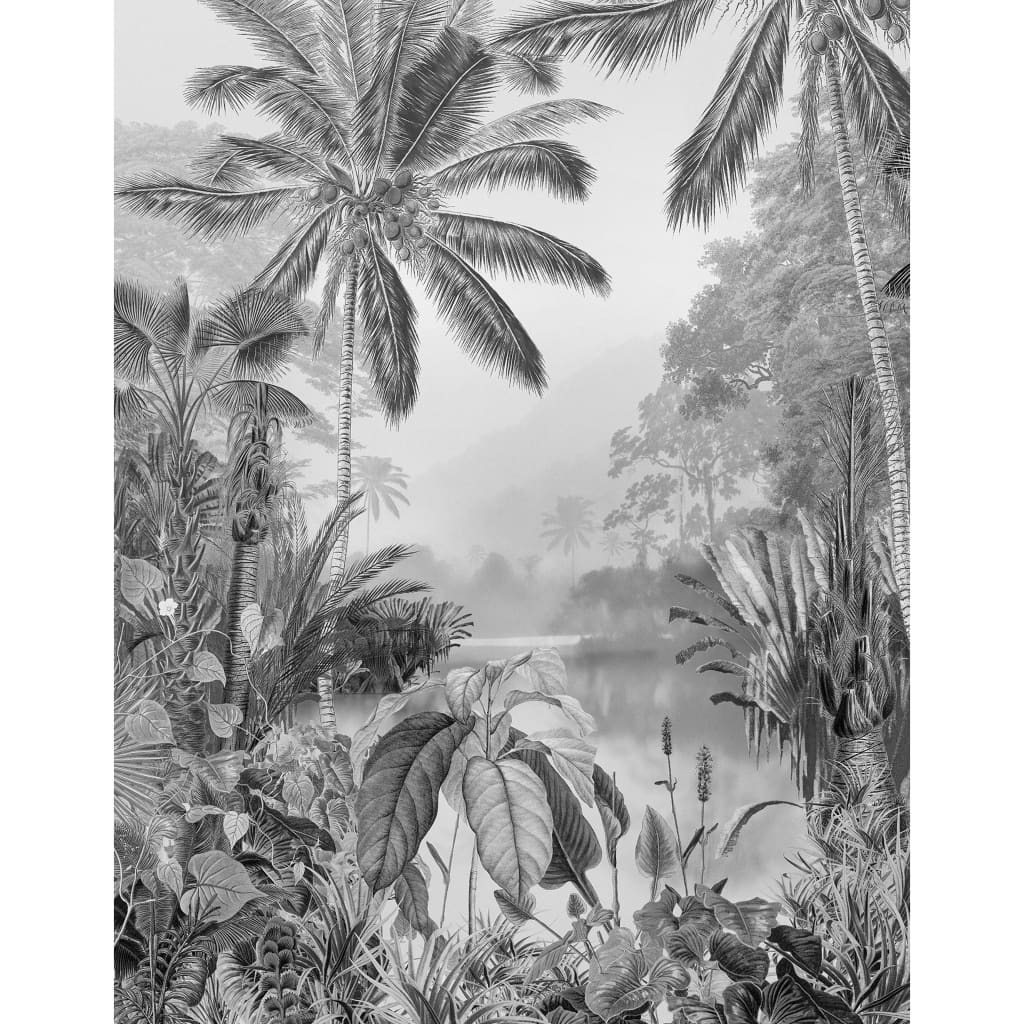 Komar Photo Mural Lac Tropical Black & White 200x270 cm – Elegant Non-Woven Wall Art, Easy to Apply & Remove - BEYRUN