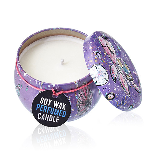 Eco-Friendly Art Tin Candle - Sea Life Design - Raspberry Scent | Long-Lasting & Natural Soy Wax - BEYRUN