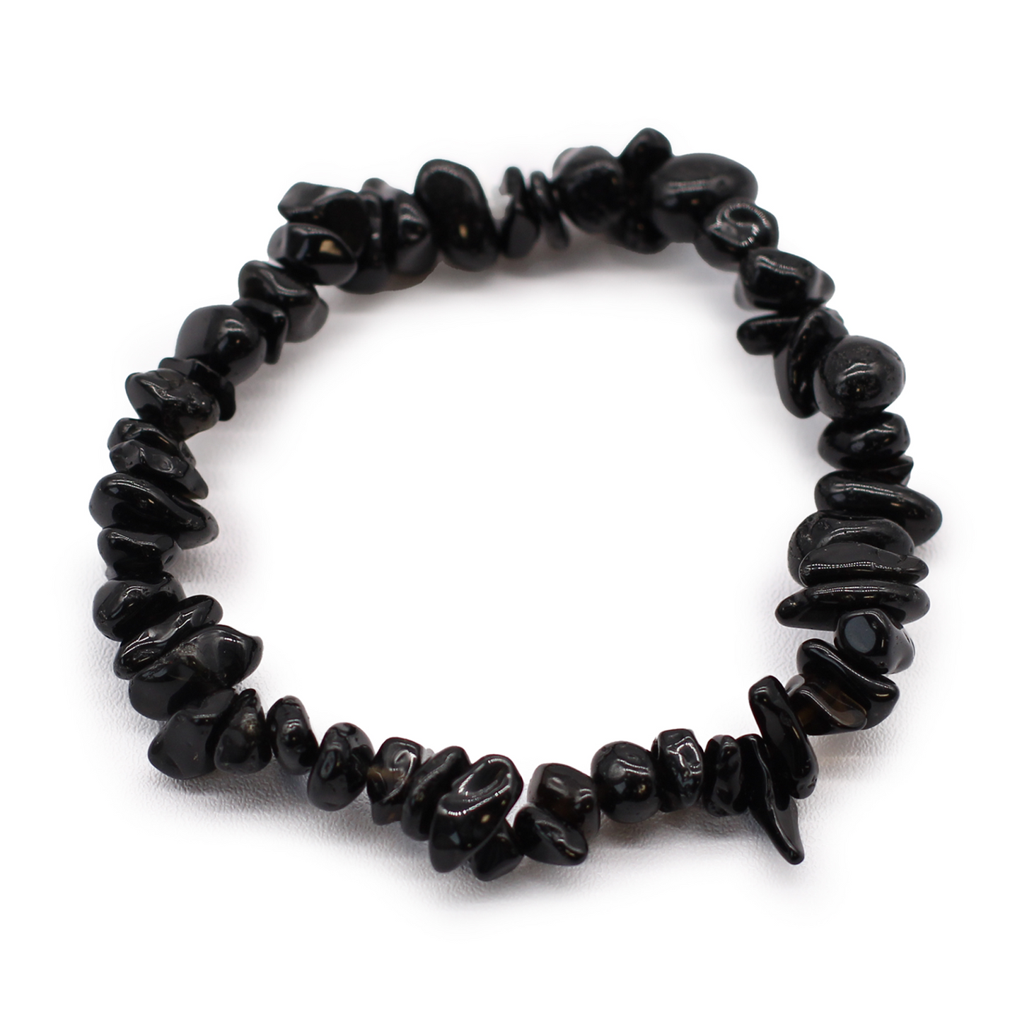 Elegant Chipstone Bracelet with Black Agate - Polished Natural Gemstone Chips on Elastic Thread - BEYRUN