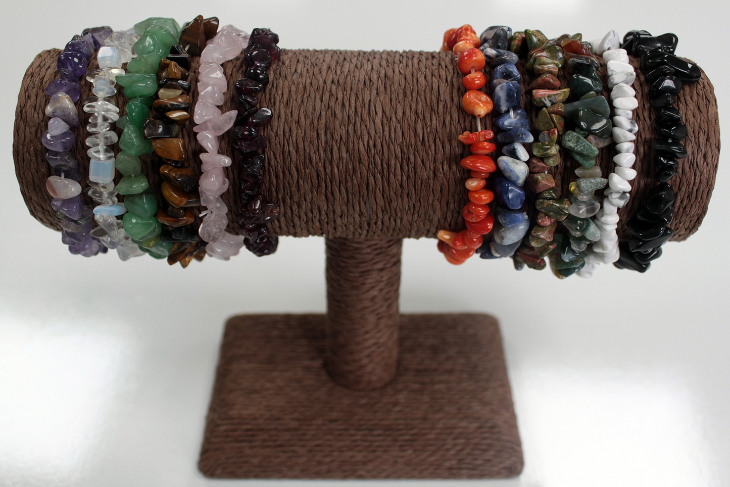 Elegant Chipstone Bracelet with Black Agate - Polished Natural Gemstone Chips on Elastic Thread - BEYRUN