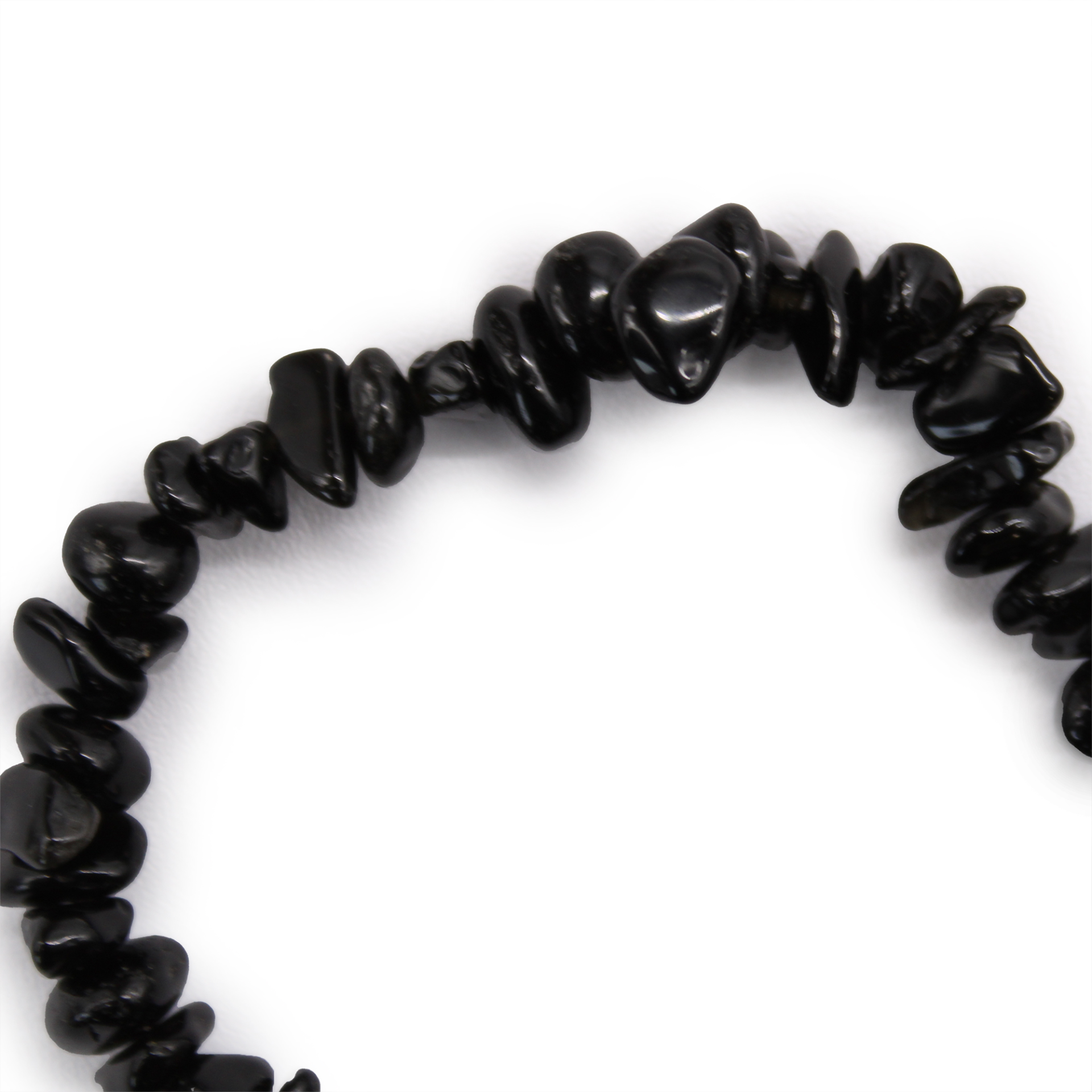 Elegant Chipstone Bracelet with Black Agate - Polished Natural Gemstone Chips on Elastic Thread - BEYRUN