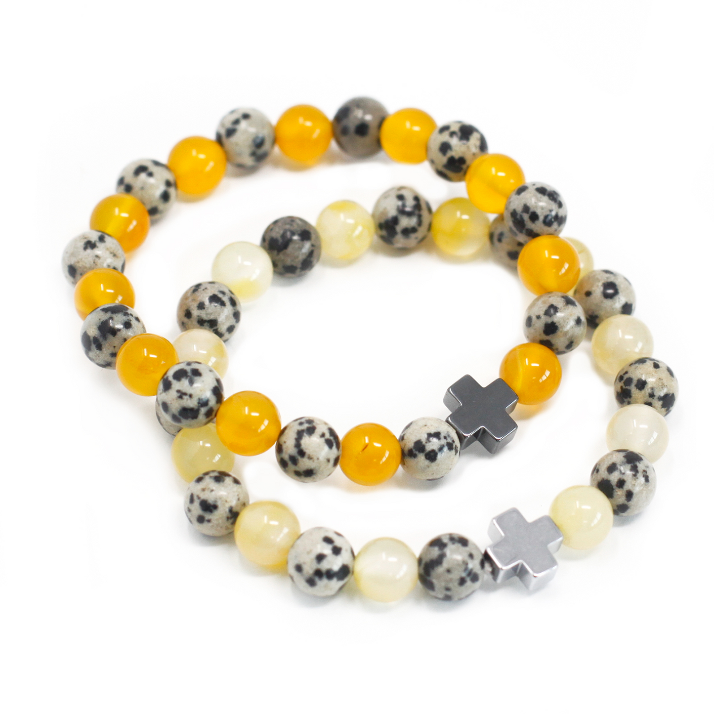 Set of 2 Gemstones Friendship Bracelets - Protection - Dalmatian Jasper & Yellow Agate - BEYRUN