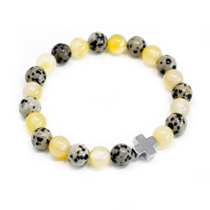 Set of 2 Gemstones Friendship Bracelets - Protection - Dalmatian Jasper & Yellow Agate - BEYRUN