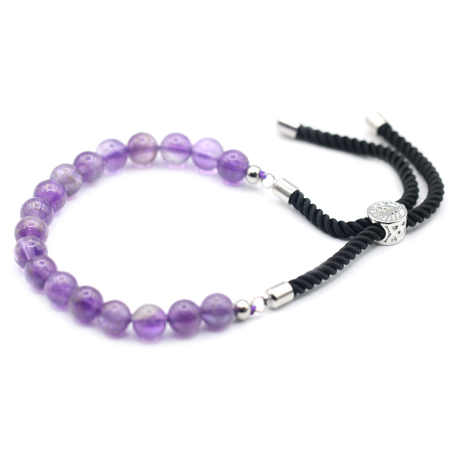 Elegant 925 Silver Plated Amethyst Gemstone Black String Bracelet | Adjustable & Stylish - BEYRUN