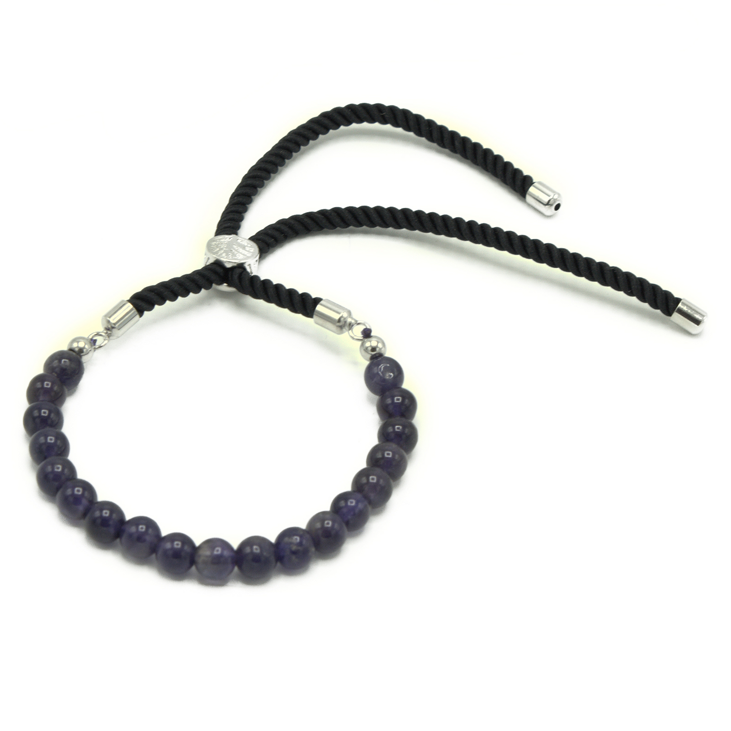 Elegant 925 Silver Plated Amethyst Gemstone Black String Bracelet | Adjustable & Stylish - BEYRUN