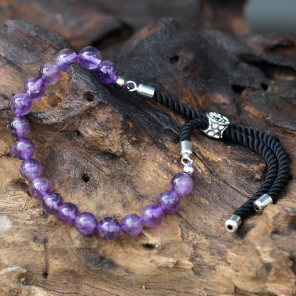 Elegant 925 Silver Plated Amethyst Gemstone Black String Bracelet | Adjustable & Stylish - BEYRUN