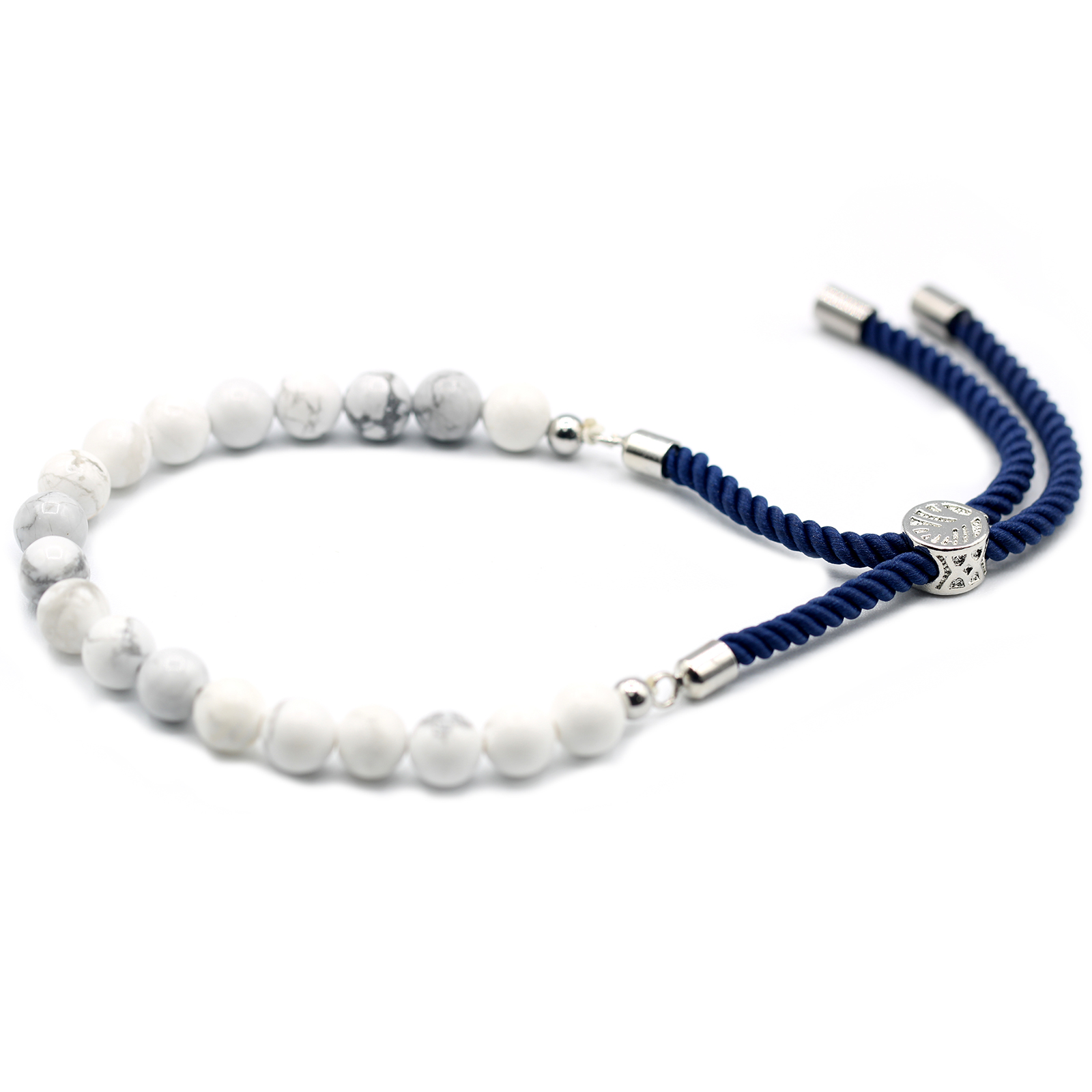 Elegant 925 Silver Plated Navy String Bracelet with White Howlite Gemstone - Adjustable & Chic - BEYRUN