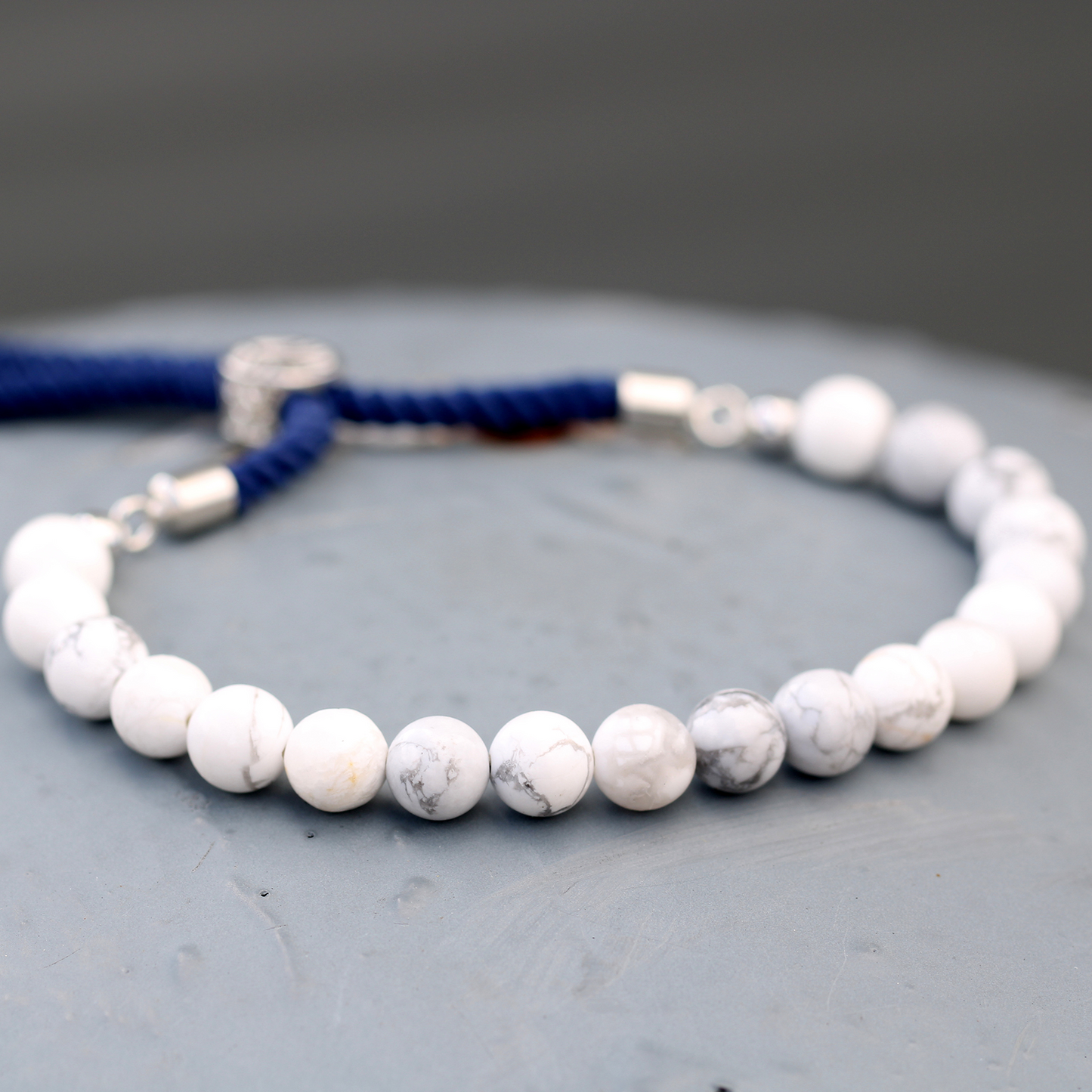 Elegant 925 Silver Plated Navy String Bracelet with White Howlite Gemstone - Adjustable & Chic - BEYRUN