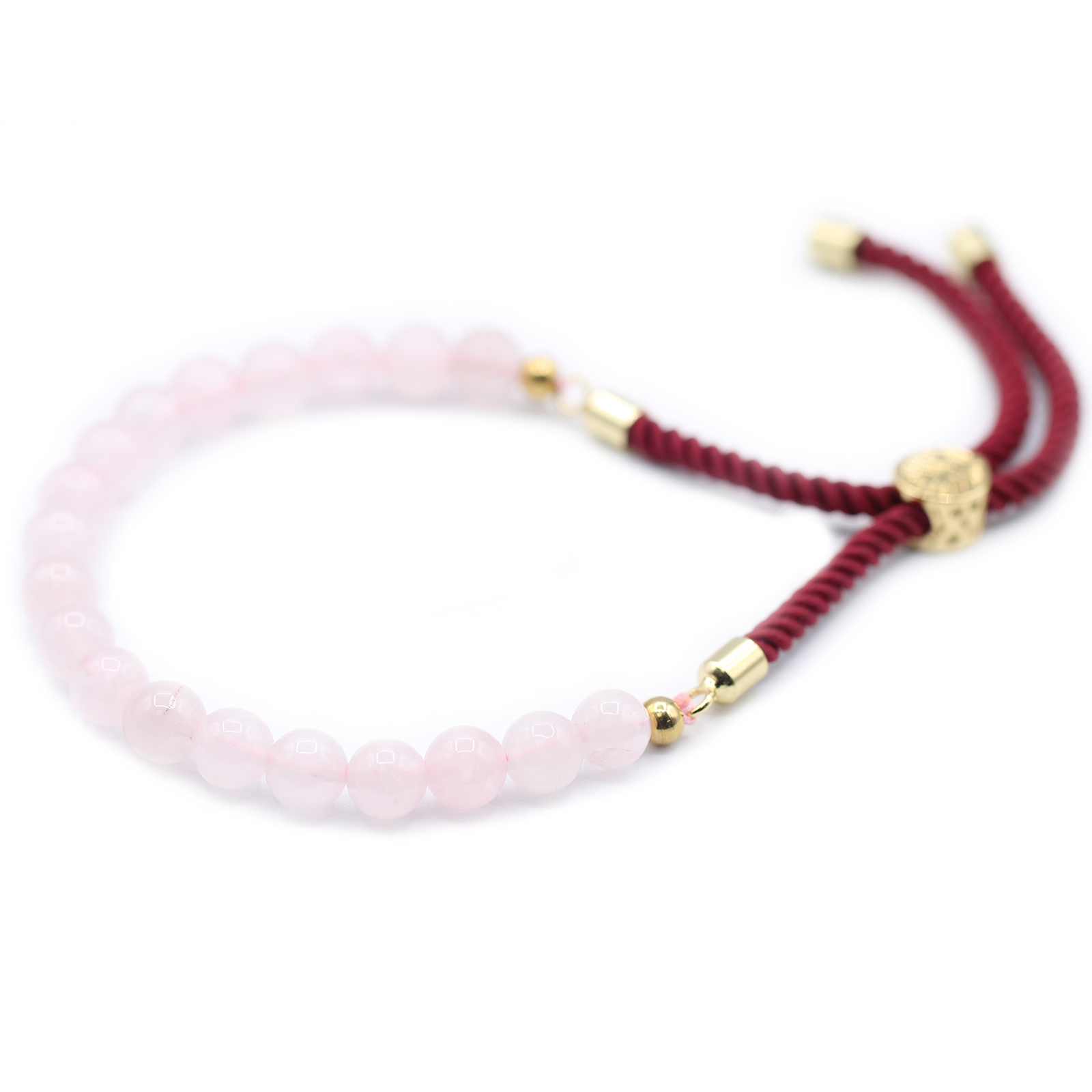 Stylish 18K Gold Plated Rose Quartz Gemstone Bordeaux String Bracelet - Adjustable & Elegant - BEYRUN