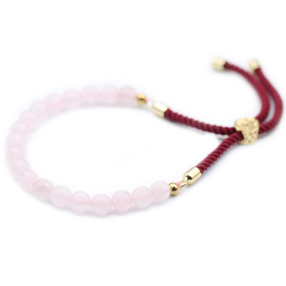 Stylish 18K Gold Plated Rose Quartz Gemstone Bordeaux String Bracelet - Adjustable & Elegant - BEYRUN