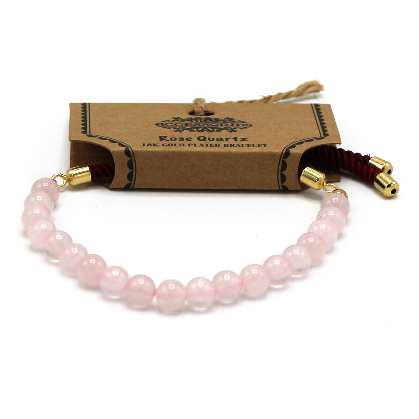 Stylish 18K Gold Plated Rose Quartz Gemstone Bordeaux String Bracelet - Adjustable & Elegant - BEYRUN