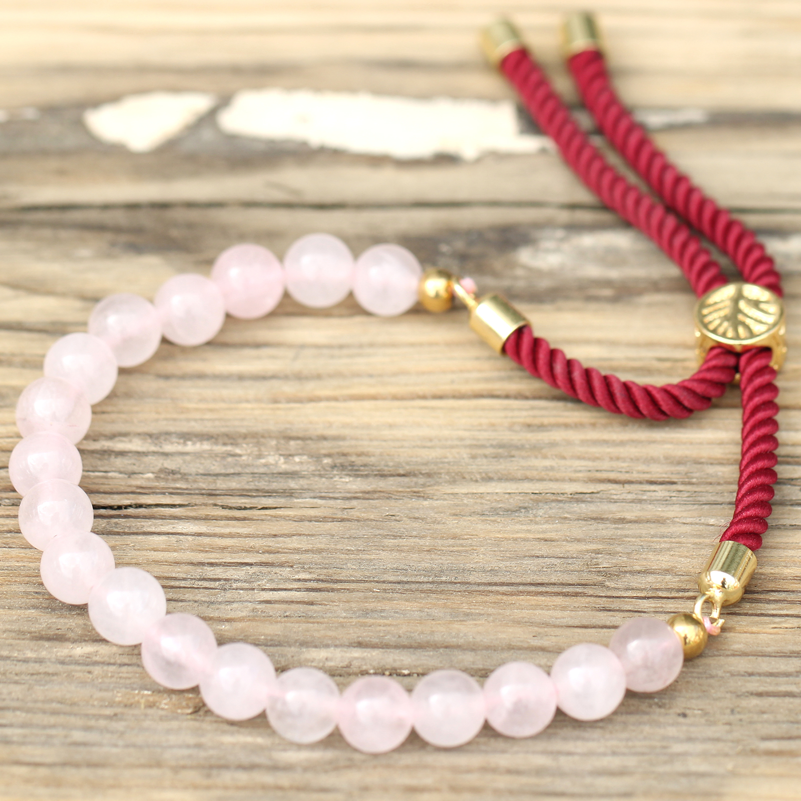 Stylish 18K Gold Plated Rose Quartz Gemstone Bordeaux String Bracelet - Adjustable & Elegant - BEYRUN