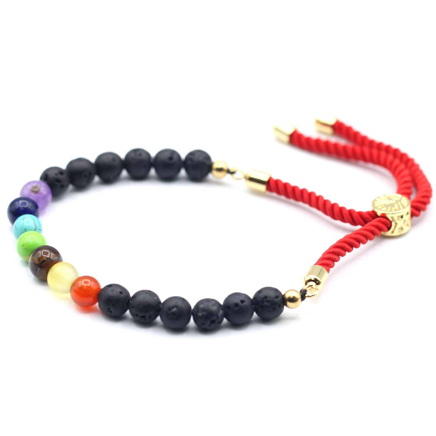 18K Gold Plated Lava Stone Chakra Gemstone Bracelet - Adjustable Royal String Jewelry for Men and Women - BEYRUN