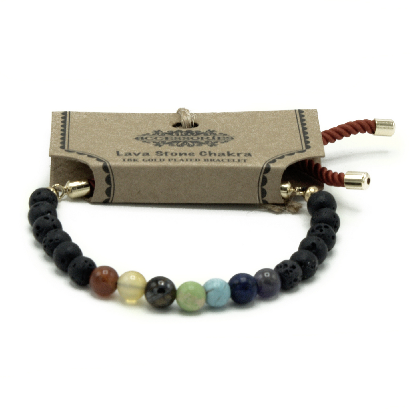 18K Gold Plated Lava Stone Chakra Gemstone Bracelet - Adjustable Royal String Jewelry for Men and Women - BEYRUN