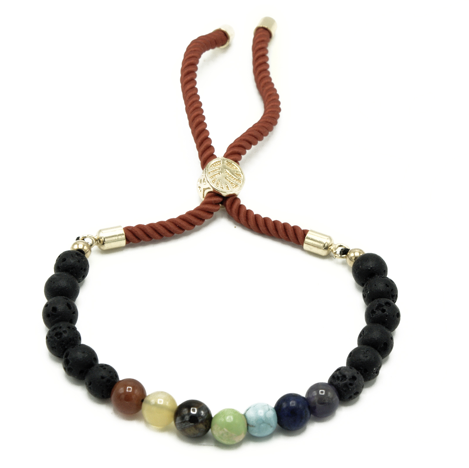 18K Gold Plated Lava Stone Chakra Gemstone Bracelet - Adjustable Royal String Jewelry for Men and Women - BEYRUN