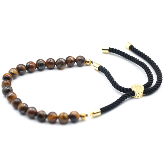 Elegant 18K Gold Plated Tiger Eye Gemstone Black String Bracelet - Adjustable & Fashionable - BEYRUN