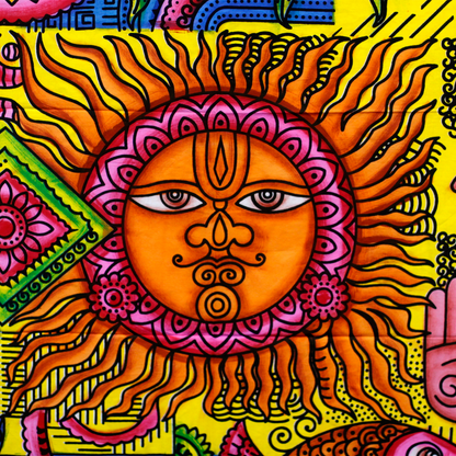 Handbrushed Cotton Wall Art - Sun | Vibrant Home Décor | 115cm x 75cm - BEYRUN