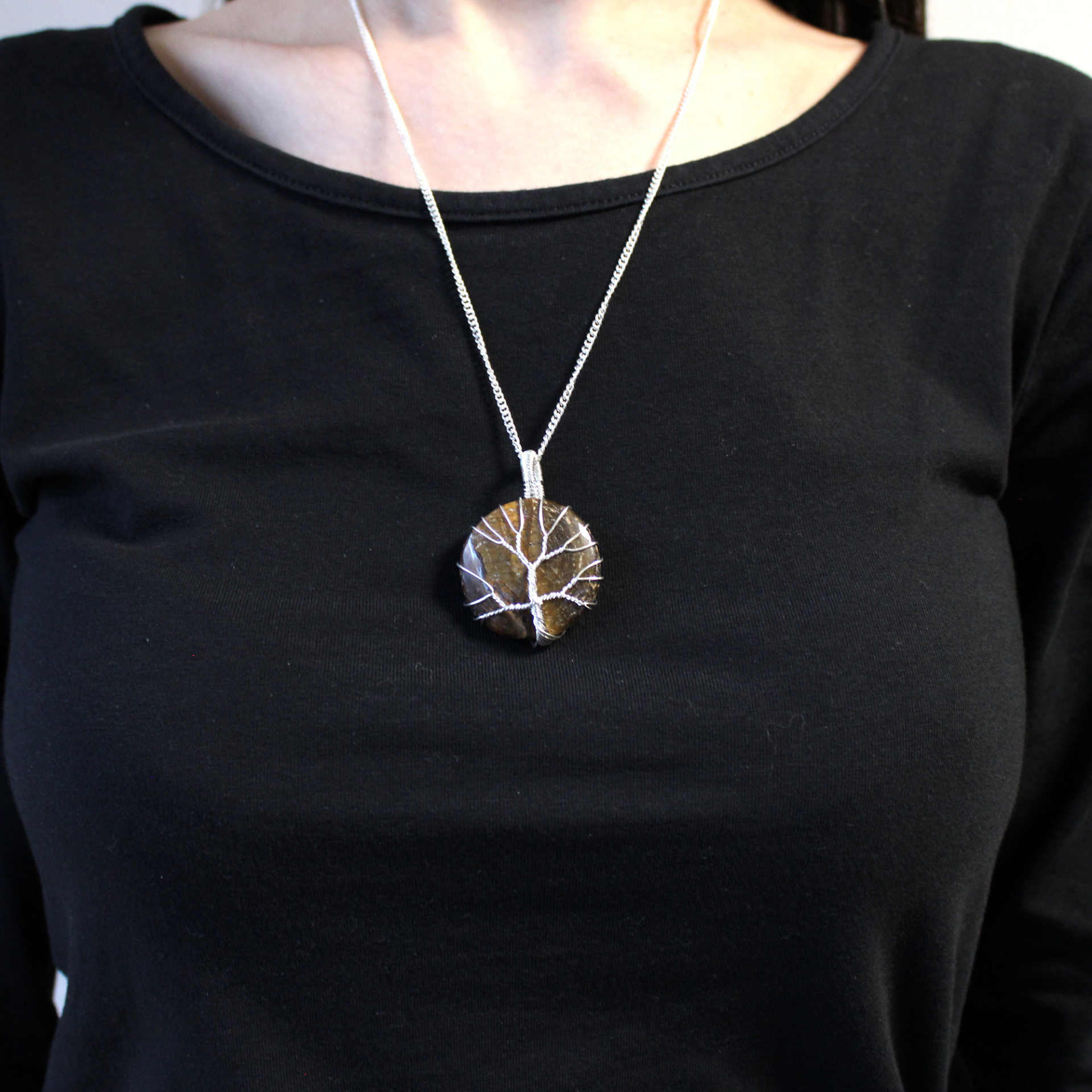 Tree of Life Gemstone Necklace - Tiger Eye | Natural Luck & Success Amulet - BEYRUN