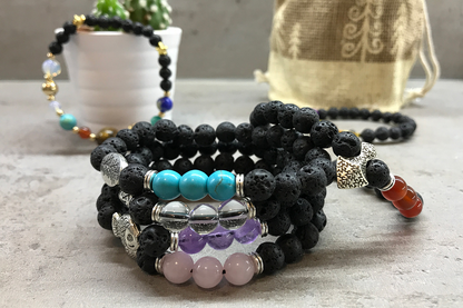 Lava Stone Bracelet - Silver Solar System | Unique Gemstone Jewelry for Aromatherapy & Style - BEYRUN