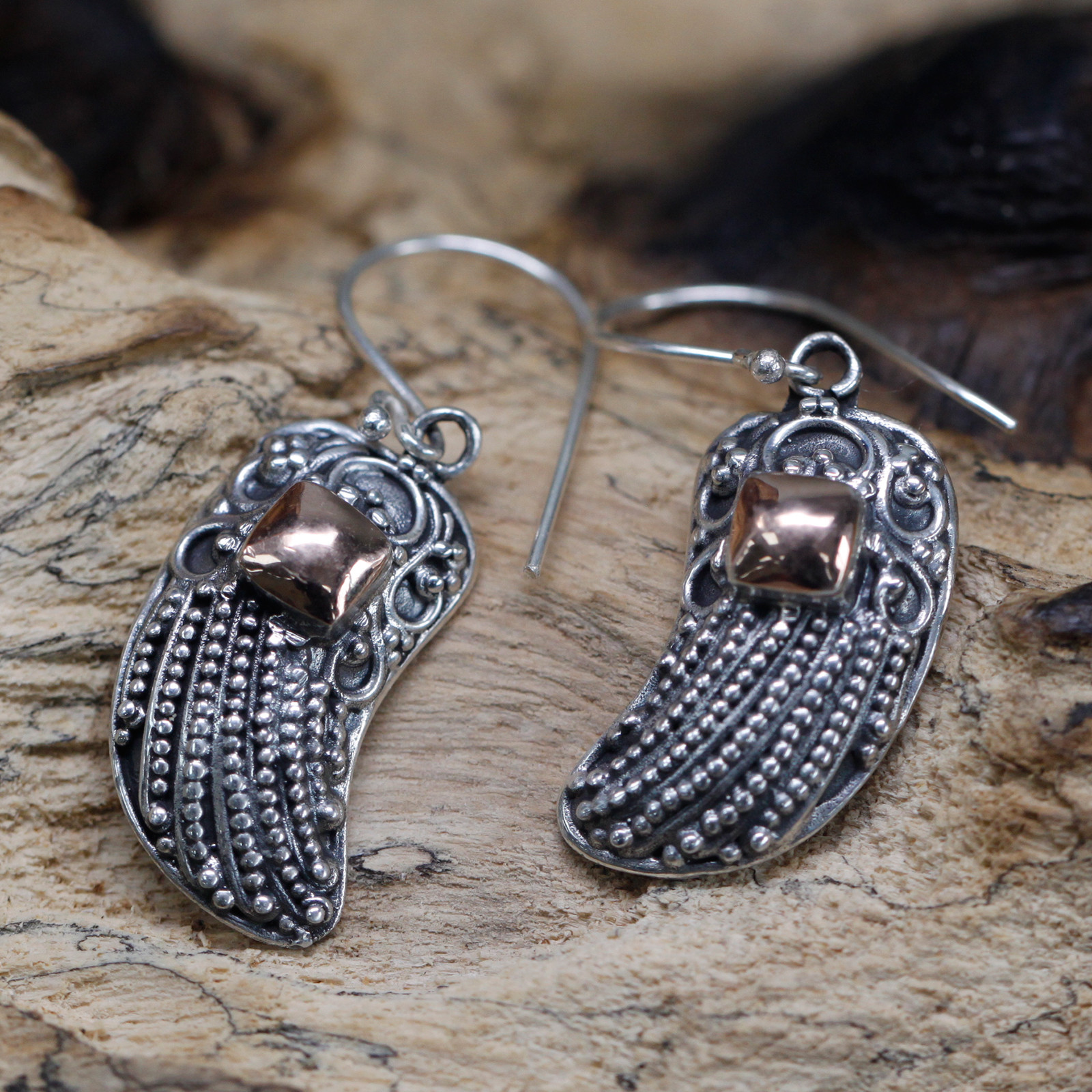 Silver & Gold Earring - Angel Wings | Exotic Jewelry by Ancient Wisdom - BEYRUN