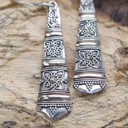 Silver & Gold Earring - Tribal Drops | Exotic Mixed Metal Jewelry