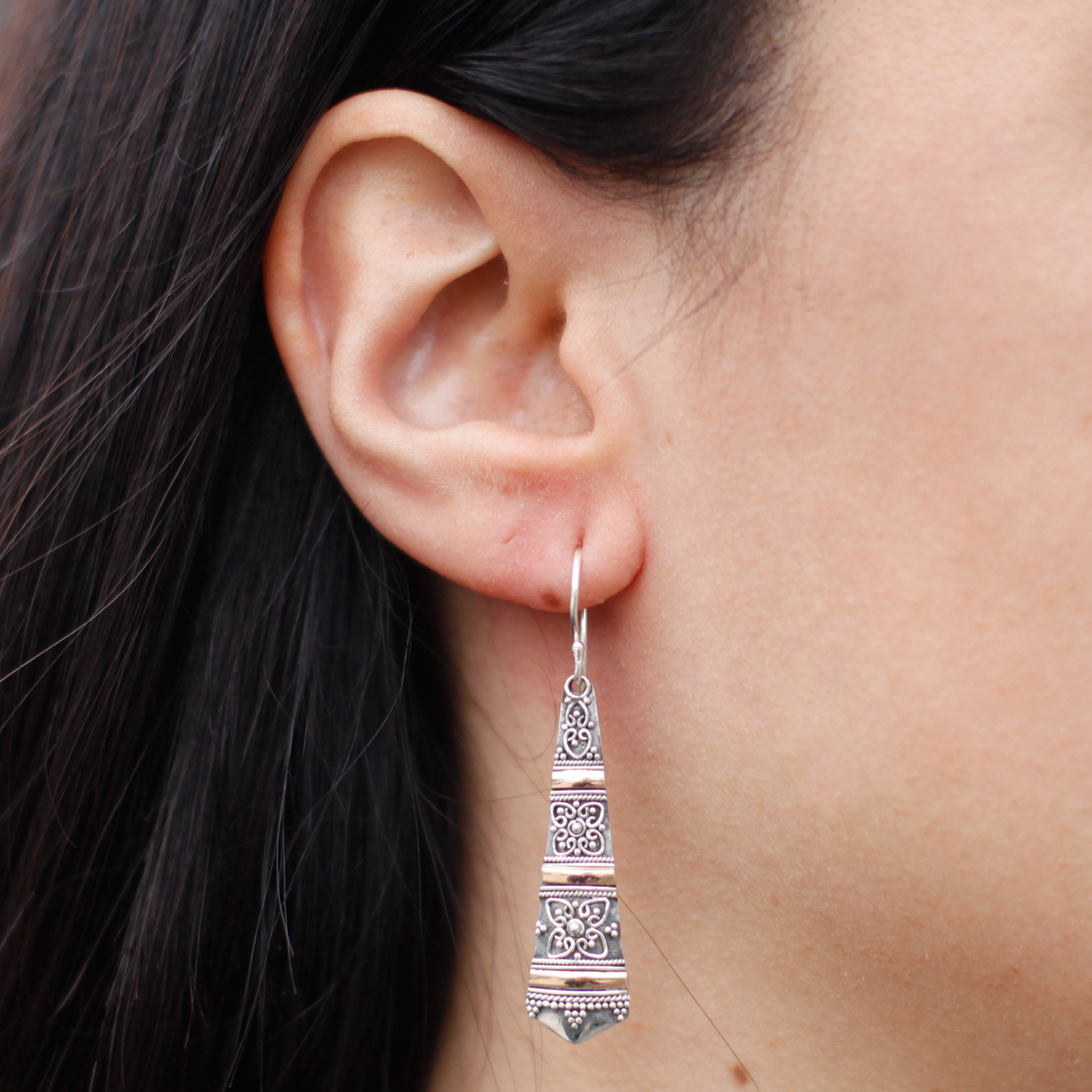 Silver & Gold Earring - Tribal Drops | Exotic Mixed Metal Jewelry