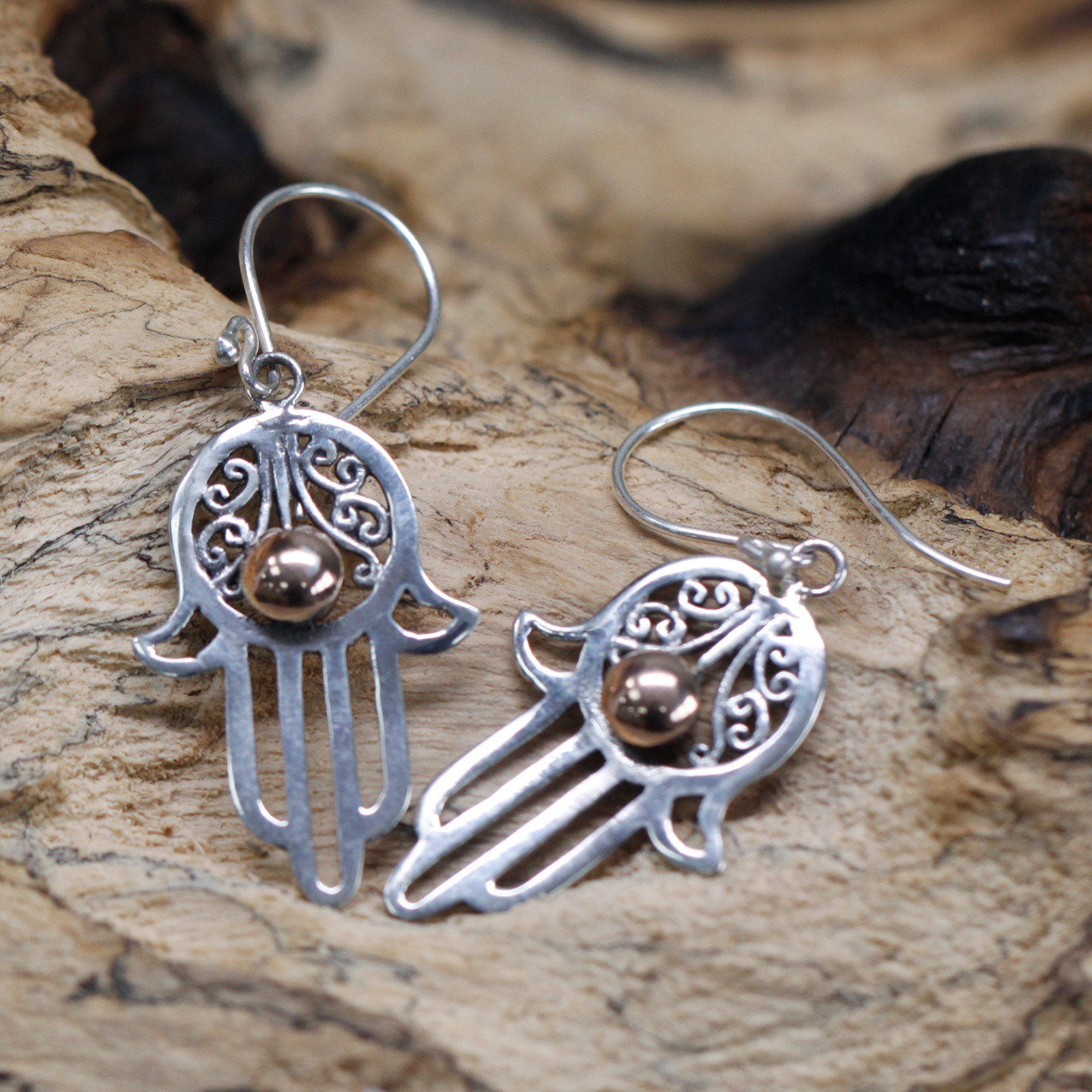 Silver & Gold Earring - Hamsa | Ethically Sourced, Exquisite Design - BEYRUN