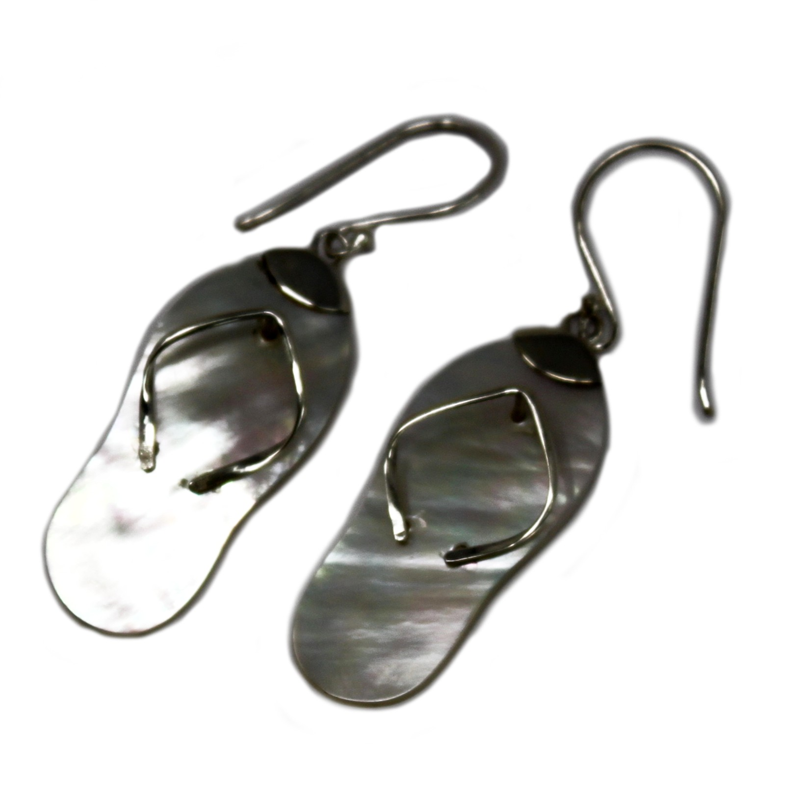 Elegant Shell & Silver Flip-Flop Earrings - Handmade in Bali - MOP - BEYRUN