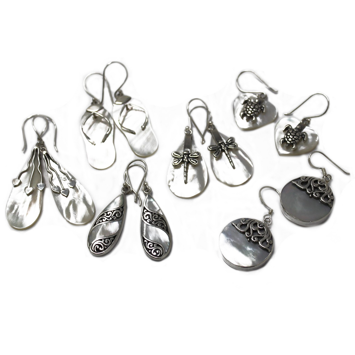 Elegant Shell & Silver Flip-Flop Earrings - Handmade in Bali - MOP - BEYRUN