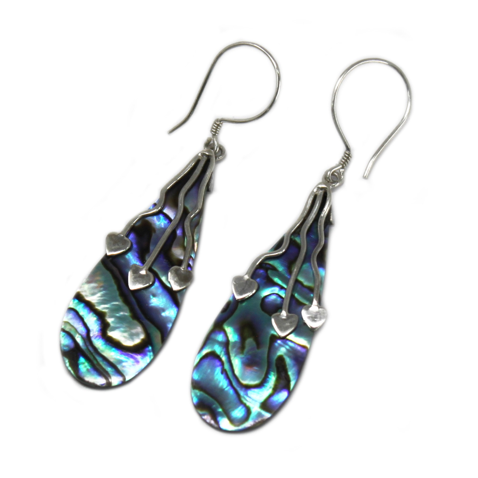 Shell & Silver Earrings - Three Hearts Abalone - Handcrafted 925 Silver - Unique Balinese Design - BEYRUN