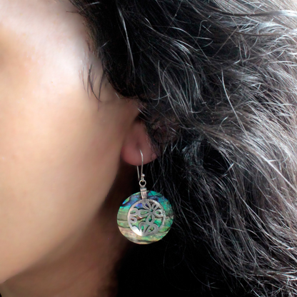 Classic Abalone Shell & Silver Disc Earrings - Handcrafted in Bali - BEYRUN