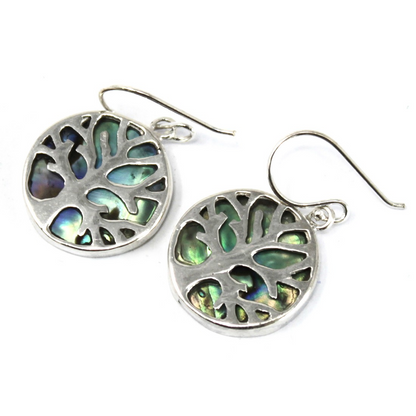 Tree of Life Silver Earrings - 15mm Abalone Inlay | Unique Healing Jewelry