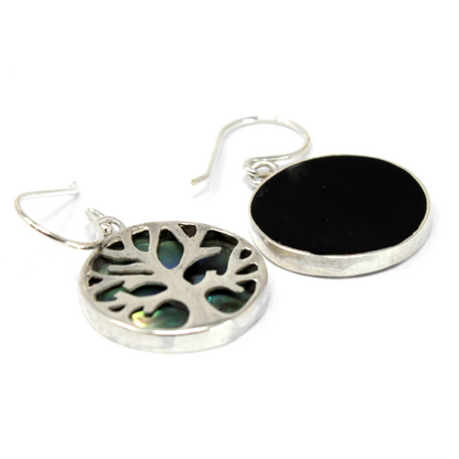 Tree of Life Silver Earrings - 15mm Abalone Inlay | Unique Healing Jewelry