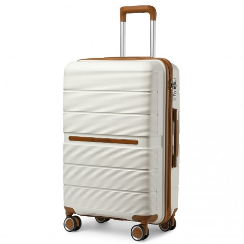 British Traveller 24" Multi-Texture Hard Shell Suitcase with TSA Lock - Cream | Durable Polypropylene Luggage for Business & Leisure - BEYRUN