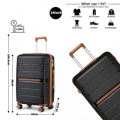 British Traveller 24-Inch Polypropylene Hard Shell Suitcase with TSA Lock - Durable & Stylish Black Luggage - BEYRUN