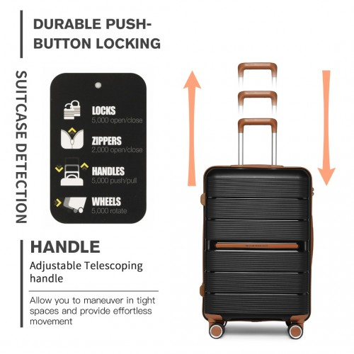 British Traveller 24-Inch Polypropylene Hard Shell Suitcase with TSA Lock - Durable & Stylish Black Luggage - BEYRUN