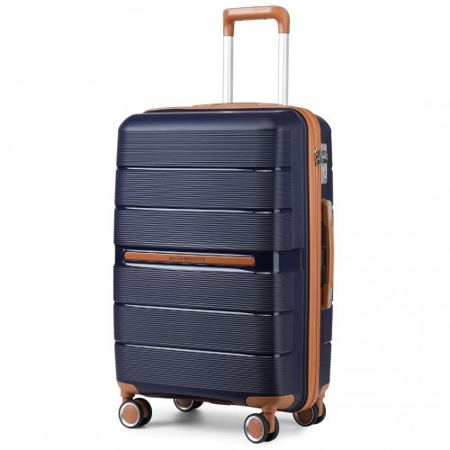 Stylish & Secure Travel with British Traveller 24 Inch Polypropylene Hard Shell Suitcase - Navy - BEYRUN