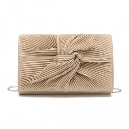 Miss Lulu Women's Light Gold Pleated Bow Evening Bag Clutch Handbag - Perfect for Parties & Special Occasions - BEYRUN