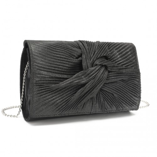 Miss Lulu Women's Pleated Bow Evening Bag Clutch Handbag - Black | Elegant and Versatile - BEYRUN