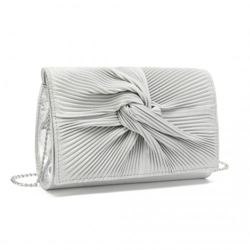 Elegant Miss Lulu Women's Pleated Bow Evening Bag Clutch Handbag - Silver | Perfect for Special Occasions & Everyday Use - BEYRUN