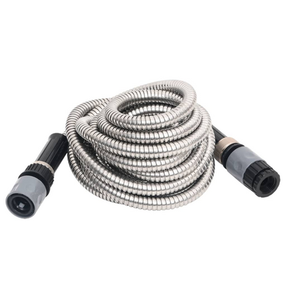 vidaXL 15m Stainless Steel Garden Hose with 8-Function Spray Nozzle - Durable, Kink-Resistant, Versatile - BEYRUN