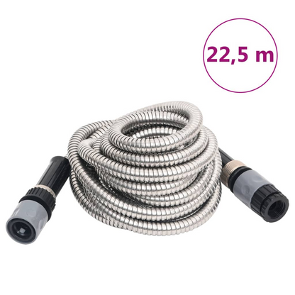 vidaXL 22.5m Stainless Steel Garden Hose with 8-Function Spray Nozzle - Flexible, Rust-Resistant & Durable Water Hose for Outdoor Use - BEYRUN