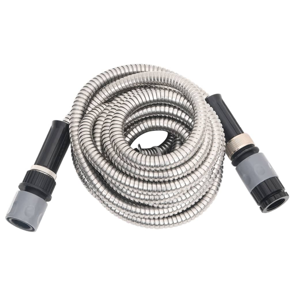 vidaXL 22.5m Stainless Steel Garden Hose with 8-Function Spray Nozzle - Flexible, Rust-Resistant & Durable Water Hose for Outdoor Use - BEYRUN