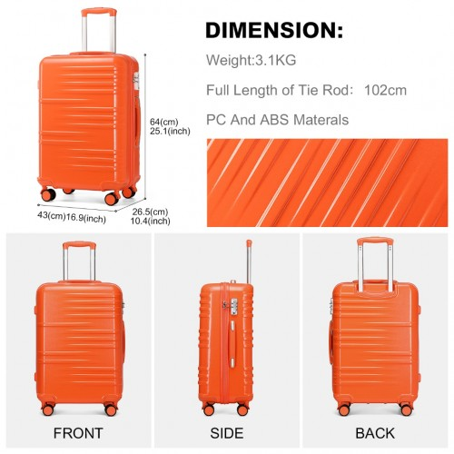 British Traveller 24 Inch Durable Polycarbonate & ABS Hard Shell Suitcase with TSA Lock - Orange - BEYRUN