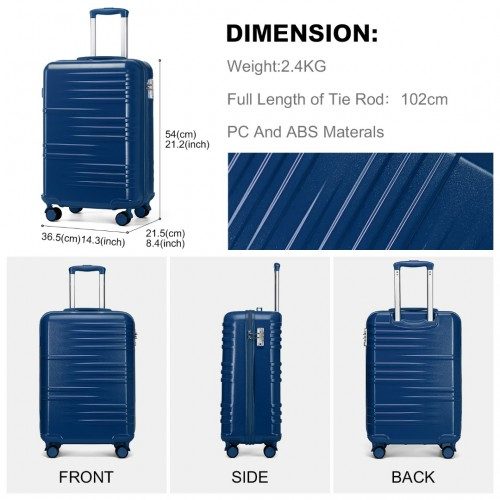 British Traveller 20 Inch Polycarbonate and ABS Hard Shell Suitcase with TSA Lock - Navy | Durable & Stylish - BEYRUN